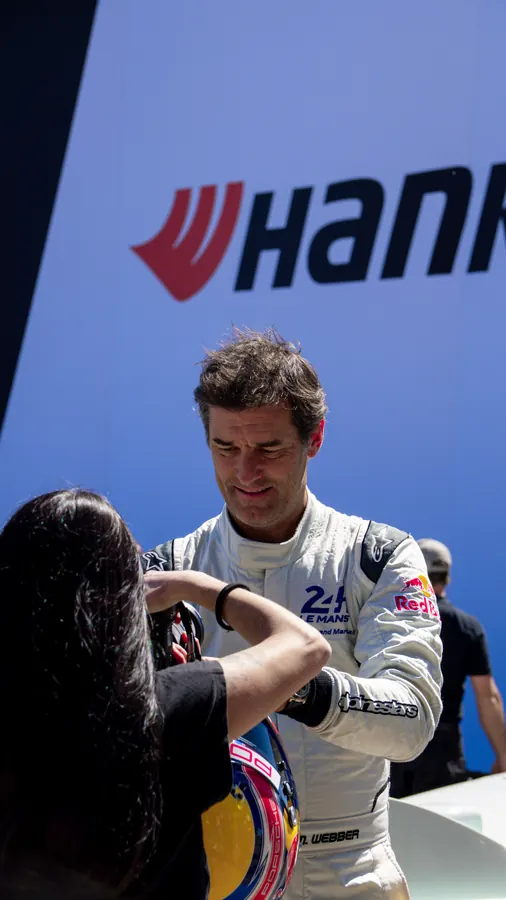 Formula E driver being interviewed, Berlin E-Prix