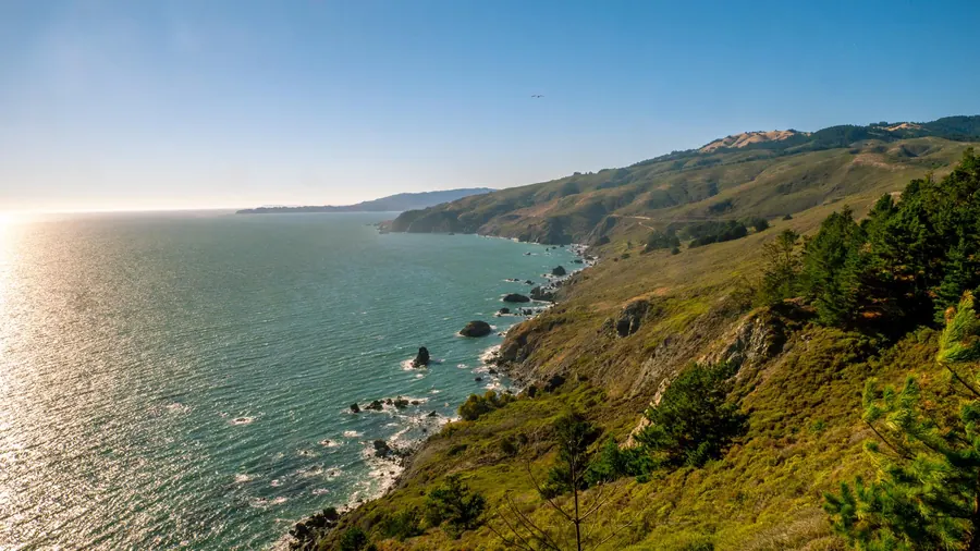 Pacific coastline near San Francisco in the evening sun